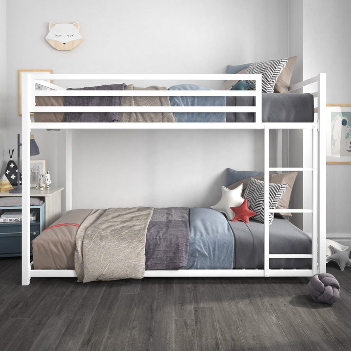 Best Miles Metal Bunk Bed with Slats -  White  - Twin-Over-Twin