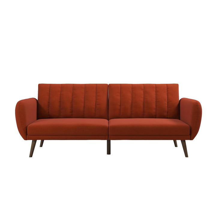 Brittany Futon with Vertical Channel Tufting and Curved Armrests - Orange