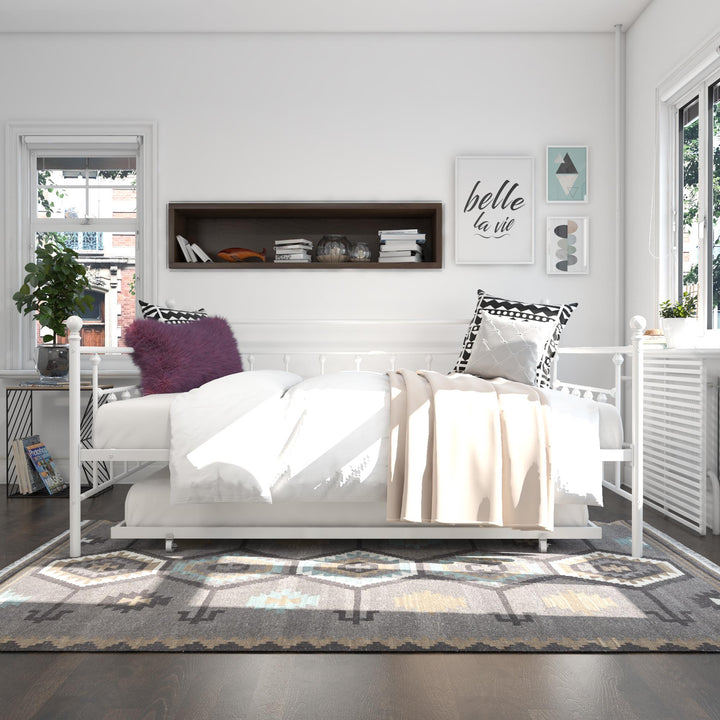 Manila Metal Daybed and Trundle Set with Sturdy Metal Frame and Slats - White - Queen