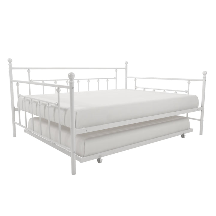 Manila Metal Daybed and Trundle Set with Sturdy Metal Frame and Slats - White - Queen