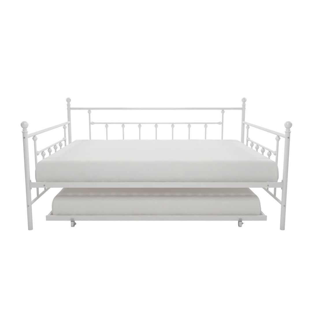 Manila Metal Daybed and Trundle Set with Sturdy Metal Frame and Slats - White - Queen