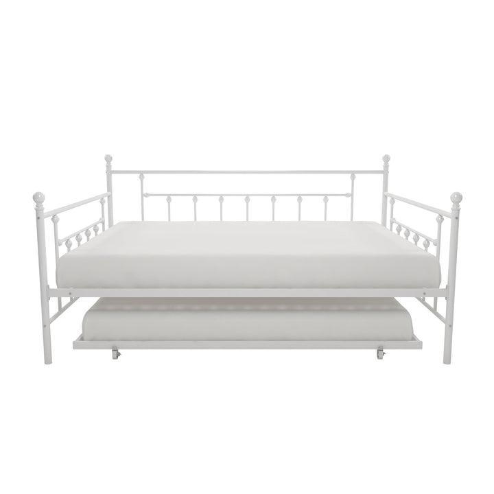 Manila Metal Daybed and Trundle Set with Sturdy Metal Frame and Slats - White - Queen