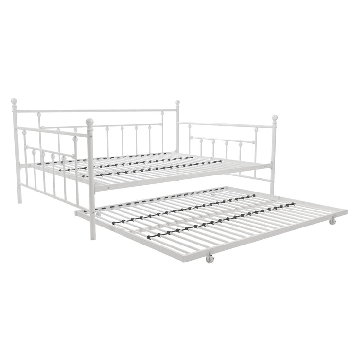 Manila Metal Daybed and Trundle Set with Sturdy Metal Frame and Slats - White - Queen