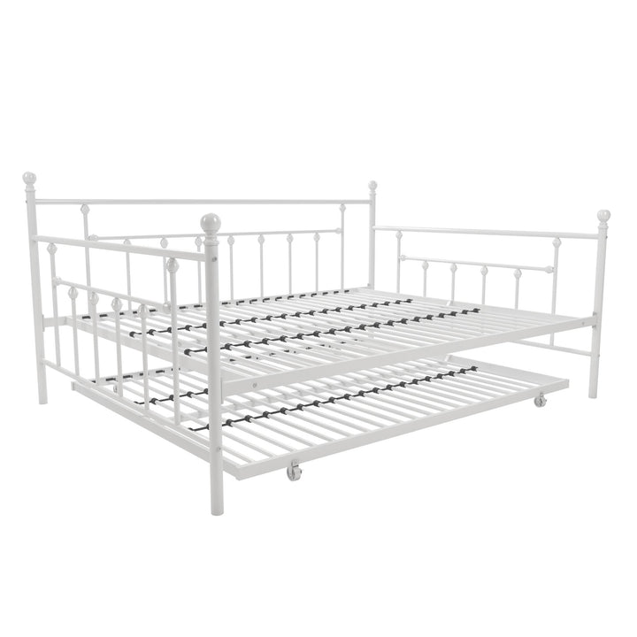 Manila Metal Daybed and Trundle Set with Sturdy Metal Frame and Slats - White - Queen