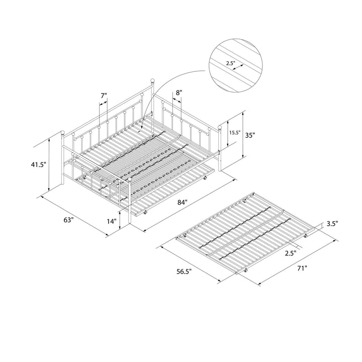 Manila Metal Daybed and Trundle Set with Sturdy Metal Frame and Slats - White - Queen