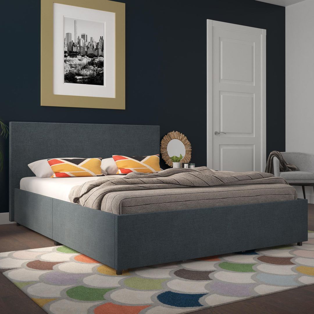 Kelly Upholstered Bed with Storage Drawers -  Navy 