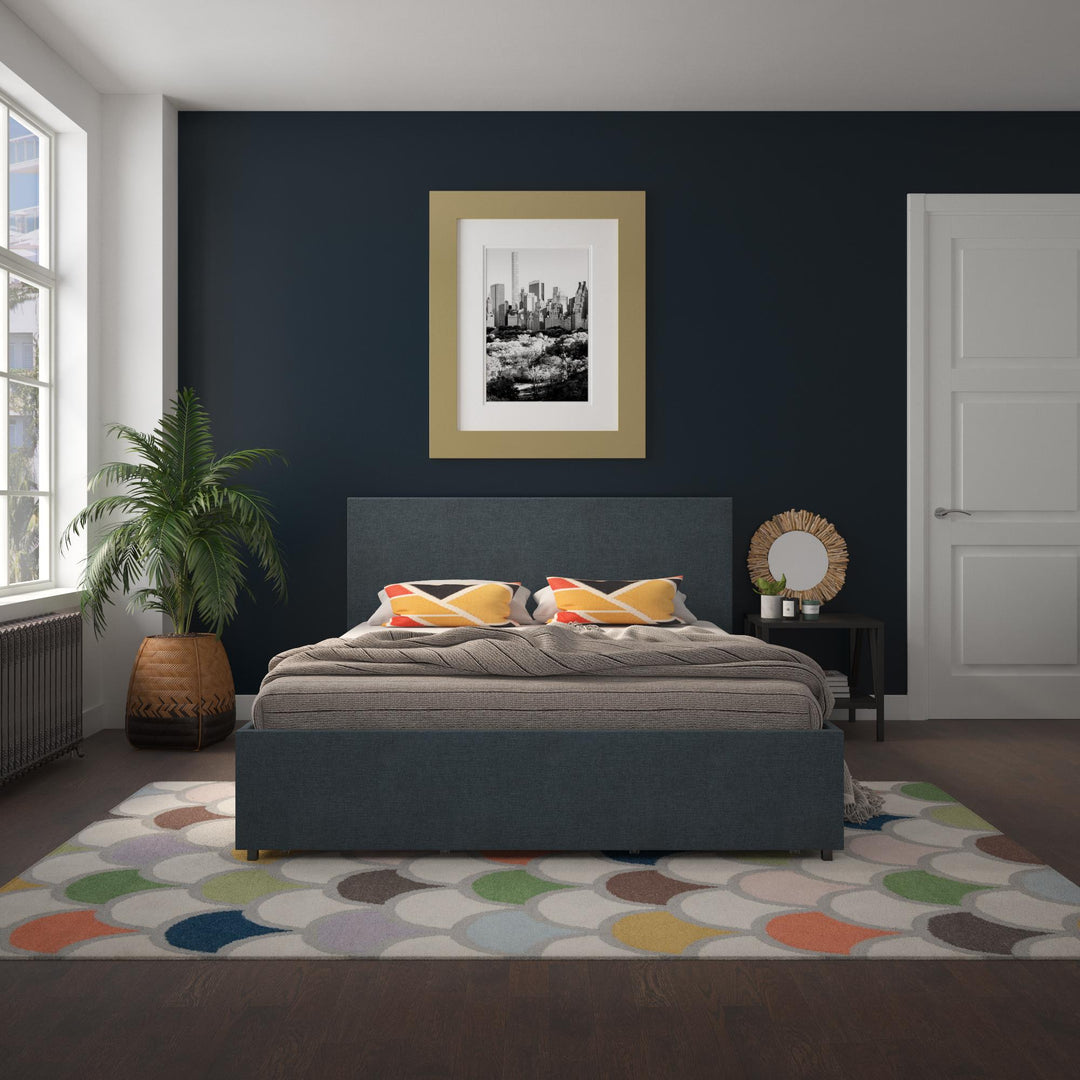 4 Drawer Storage Bed with Upholstery -  Navy 