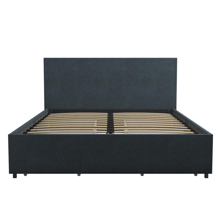 Kelly Upholstered Bed with 4 Storage Drawers - Navy - Queen