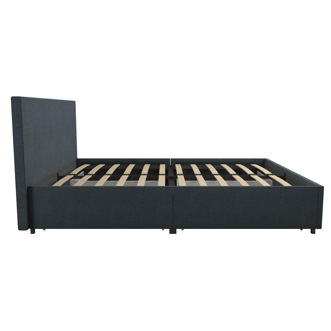 Upholstered Storage Bed with 4 Drawers -  Navy 