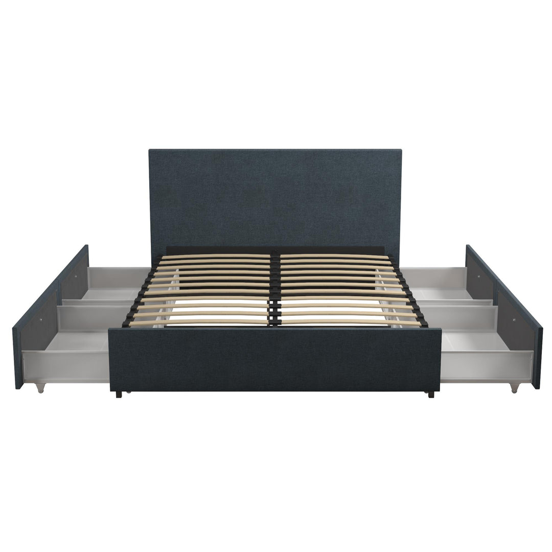 Kelly Upholstered Bed with Drawers -  Navy 