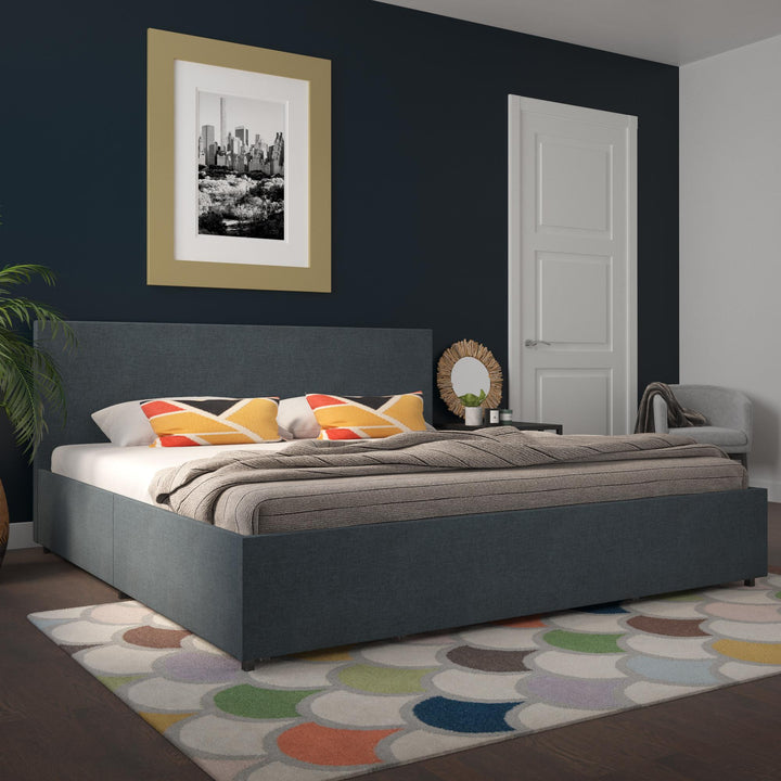 Kelly Upholstered Bed with 4 Storage Drawers - Navy - King