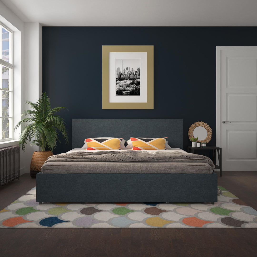 Kelly Upholstered Bed with 4 Storage Drawers - Navy - King