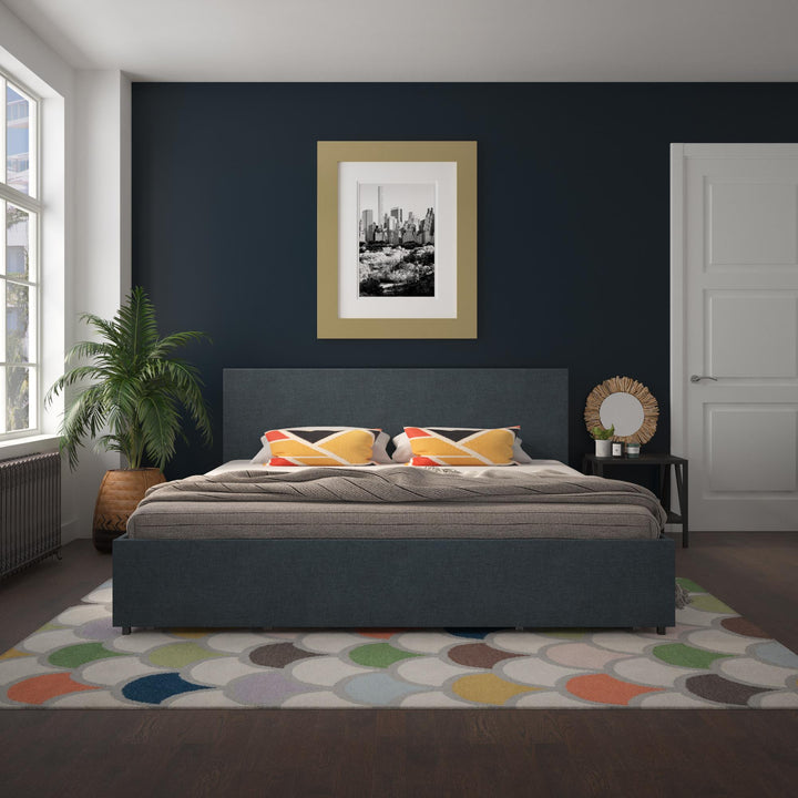 Kelly Upholstered Bed with 4 Storage Drawers - Navy - King