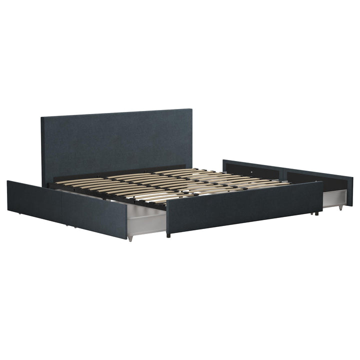 Kelly Upholstered Bed with 4 Storage Drawers - Navy - King