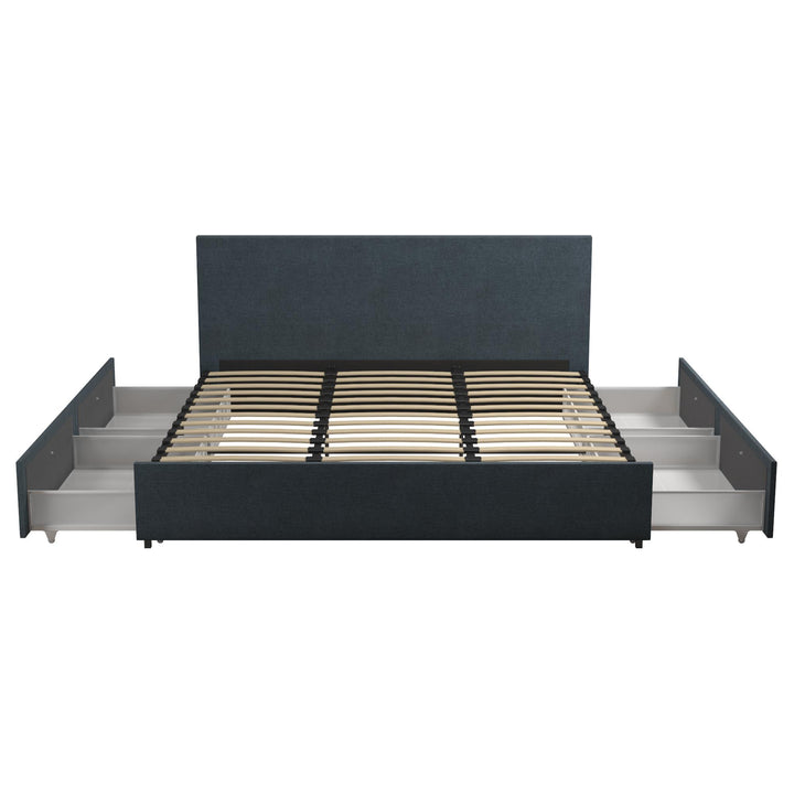 Kelly Upholstered Bed with 4 Storage Drawers - Navy - King