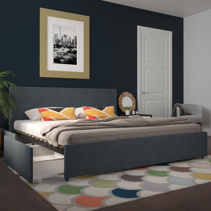 Kelly Upholstered Bed with 4 Storage Drawers - Navy - King