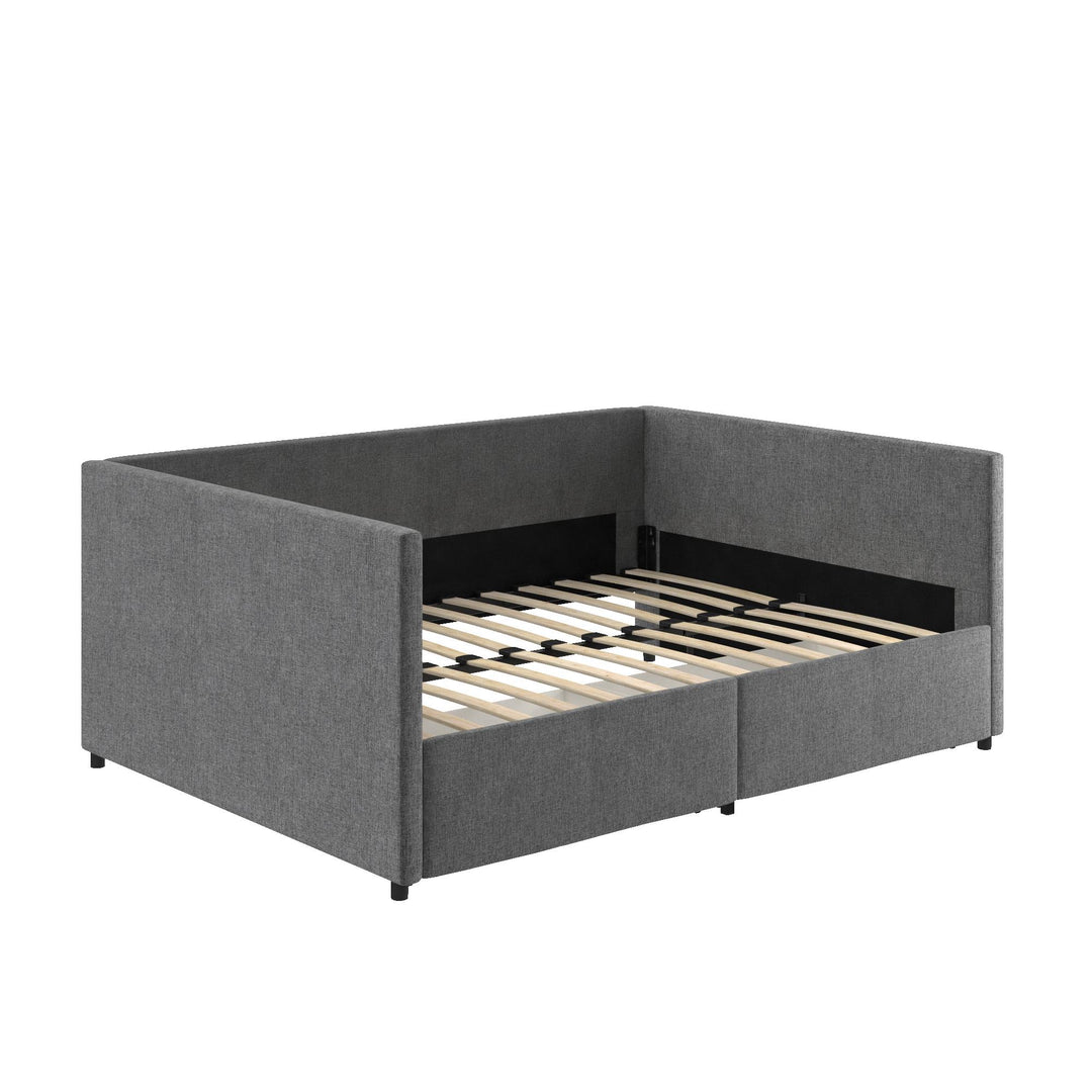 Upholstered Daybed with Wooden Slats and Storage Drawers - Grey Linen - Full