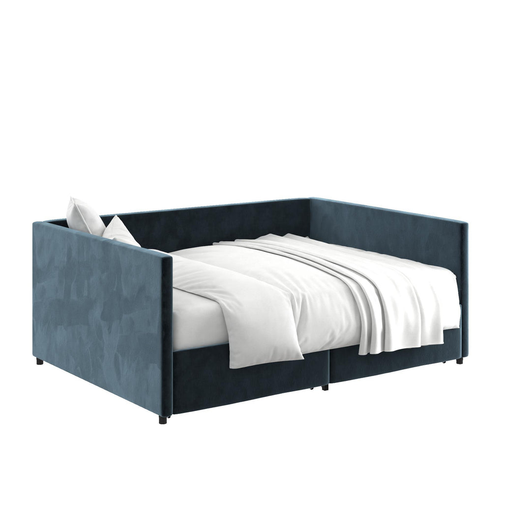 Upholstered Daybed with Wooden Slats and Storage Drawers - Blue - Full