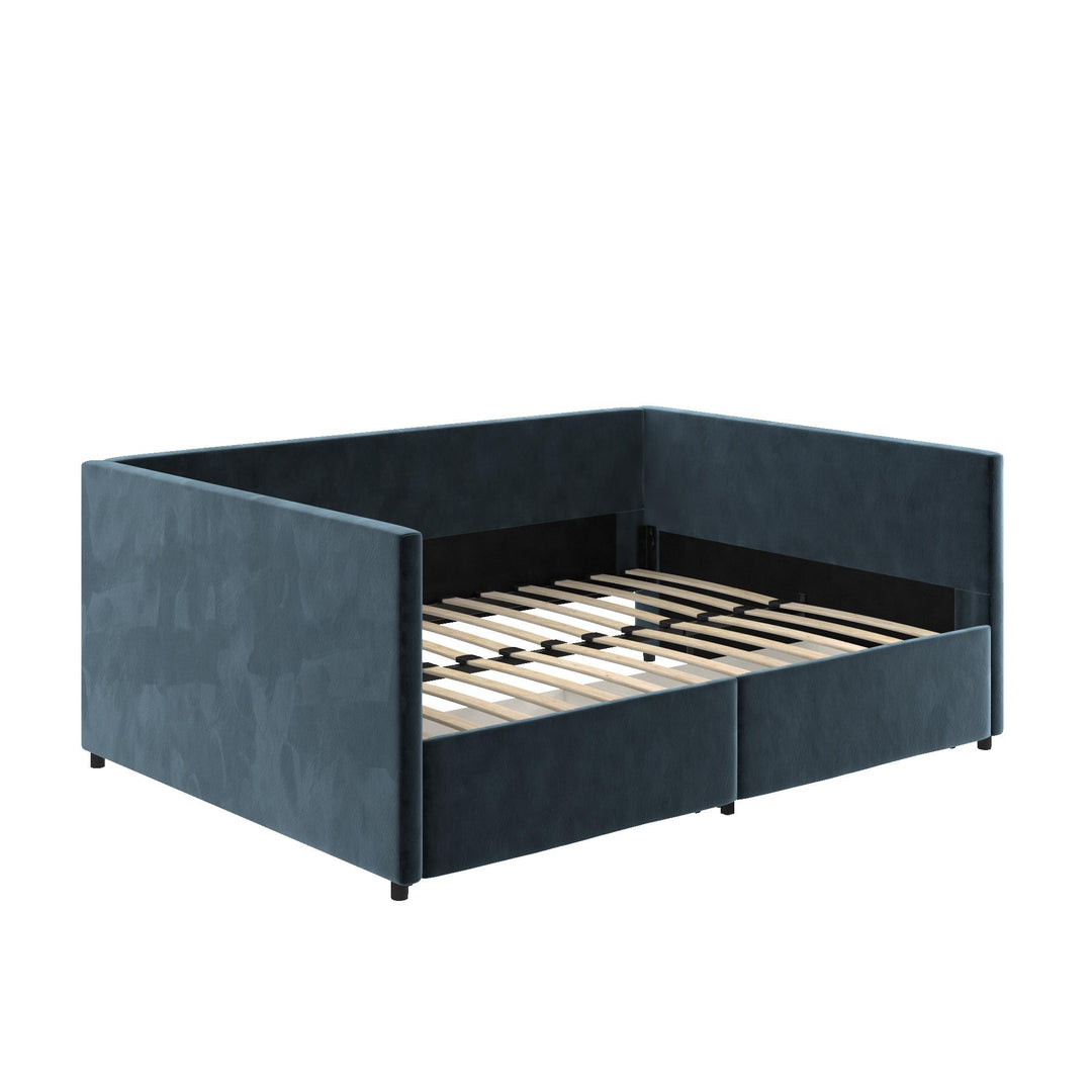 Upholstered Daybed with Wooden Slats and Storage Drawers - Blue - Full