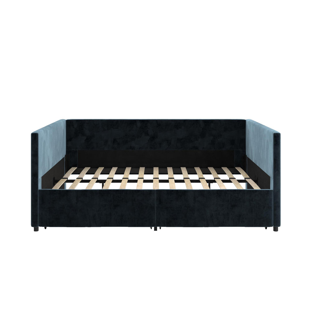 Upholstered Daybed with Wooden Slats and Storage Drawers - Blue - Full