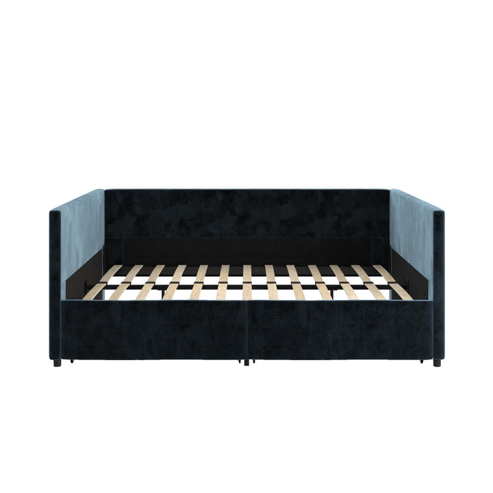 Upholstered Daybed with Wooden Slats and Storage Drawers - Blue - Full