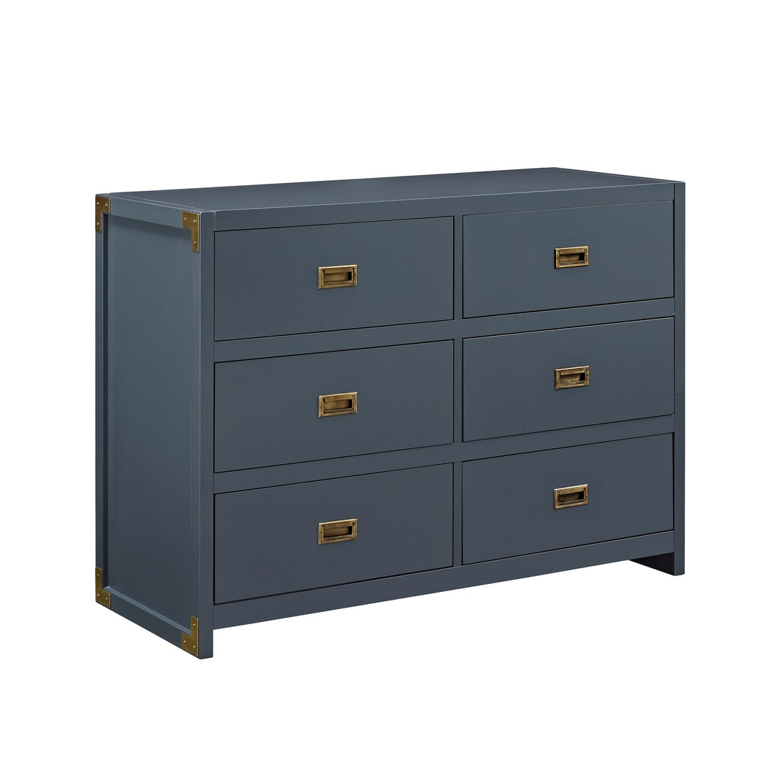 Bedroom Dresser with Brass Handles -  Graphite Blue