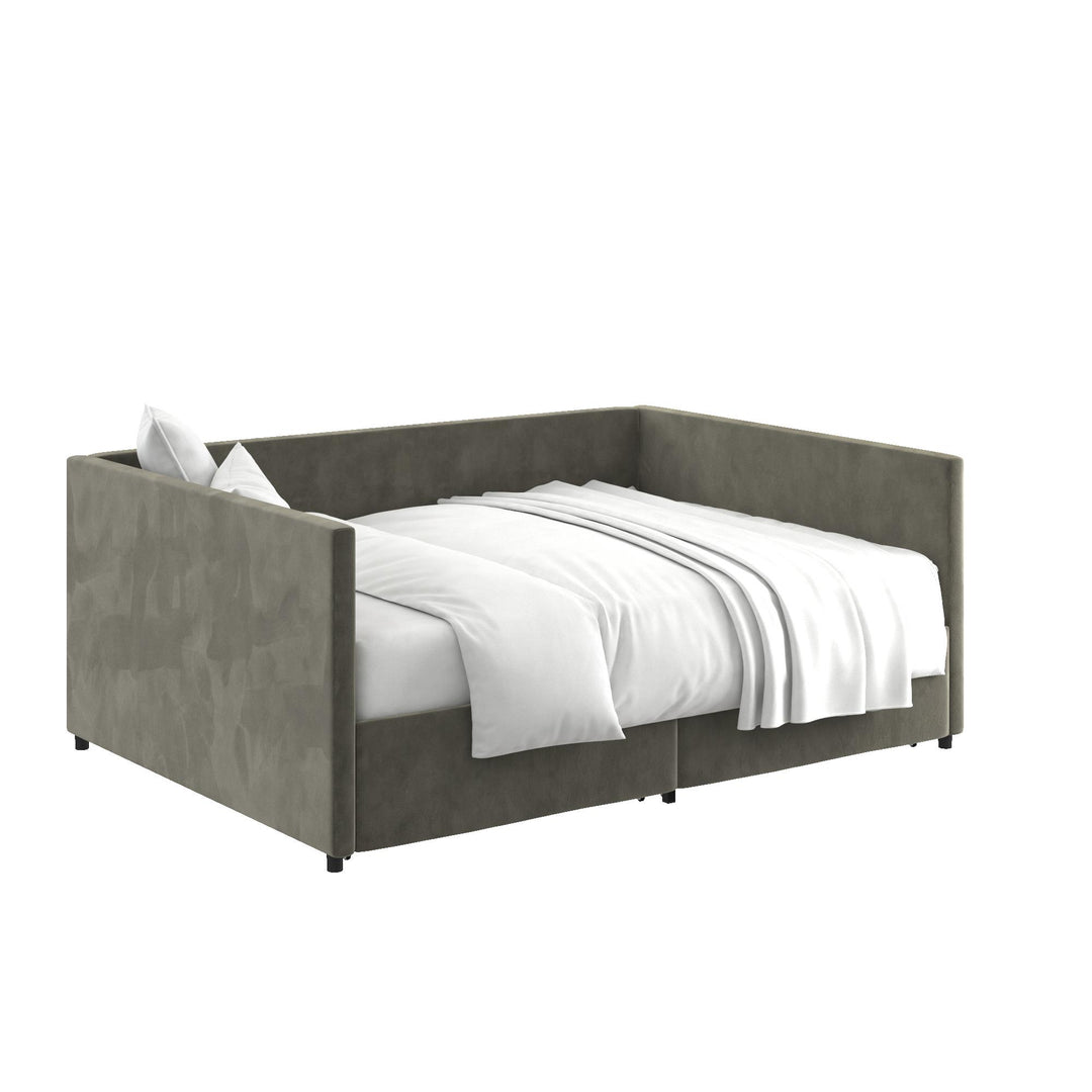 Upholstered Daybed with Wooden Slats and Storage Drawers - Gray - Full