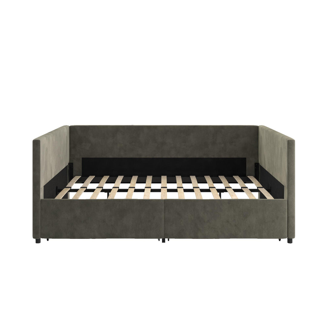 Upholstered Daybed with Wooden Slats and Storage Drawers - Gray - Full