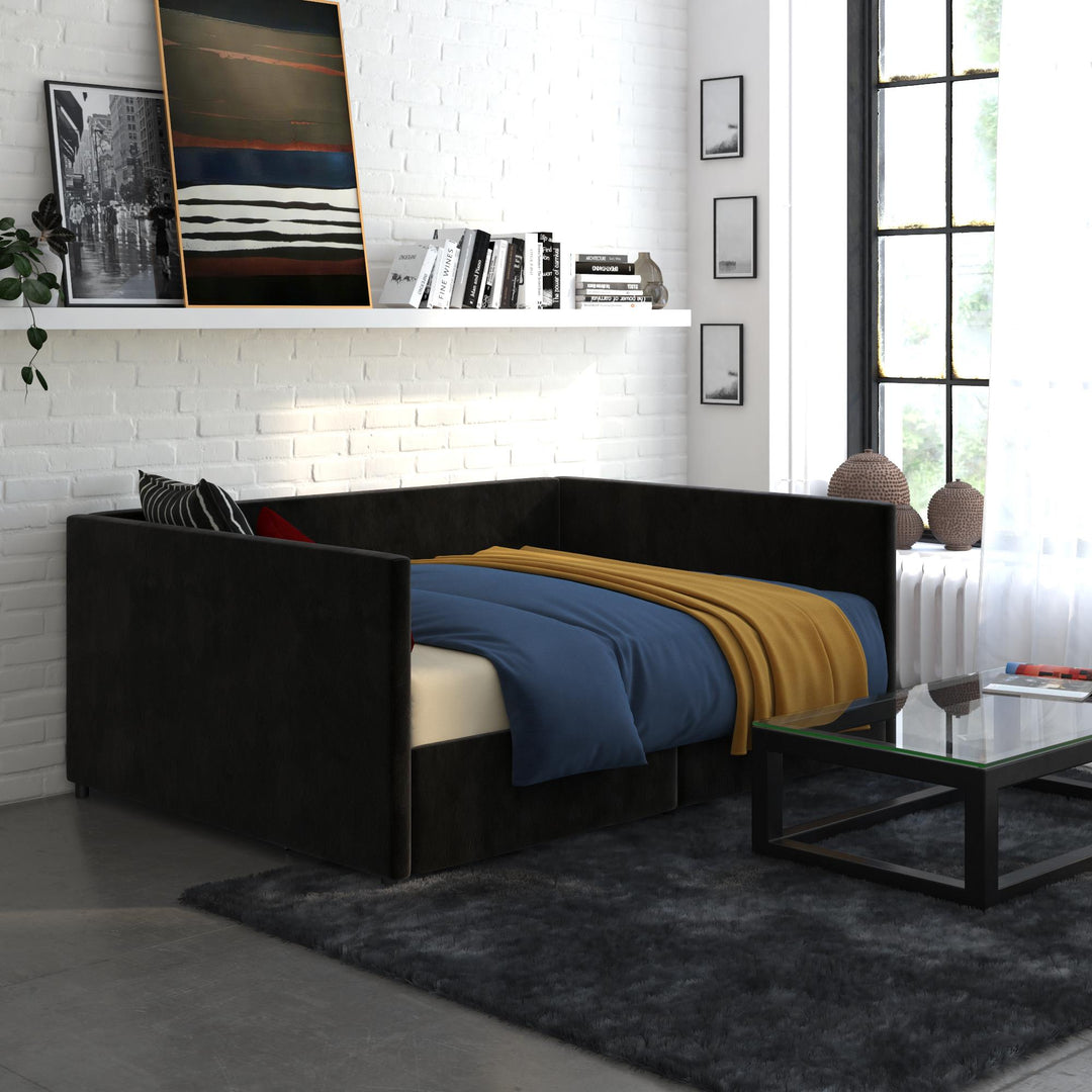 Upholstered Daybed with Wooden Slats and Storage Drawers - Black - Full