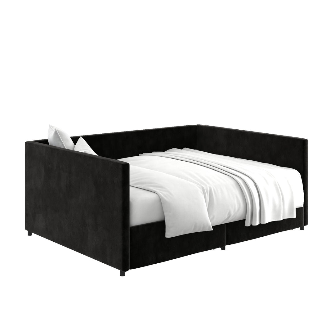 Upholstered Daybed with Wooden Slats and Storage Drawers - Black - Full