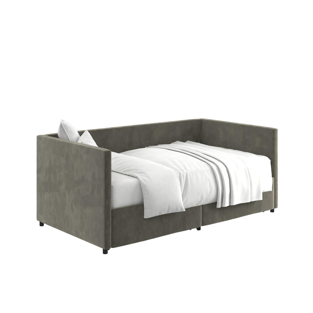Upholstered Daybed with Wooden Slats and Storage Drawers - Gray - Twin