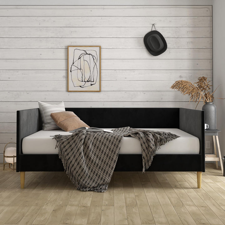 Franklin Mid Century Upholstered Daybed Contemporary Design - Black - Full