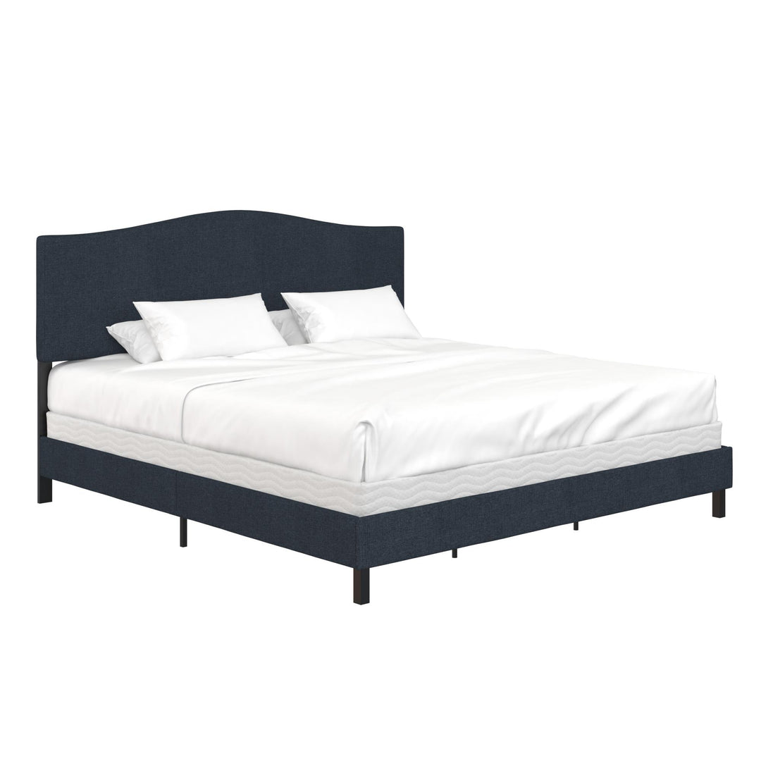 Mason Linen Upholstered Bed with Camelback Curved Headboard - Blue - King