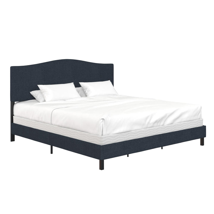 Mason Linen Upholstered Bed with Camelback Curved Headboard - Blue - King