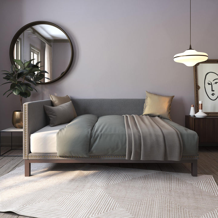 Mid Century Upholstered Modern Daybed with Horizontal Tufted Headboard - Gray - Queen