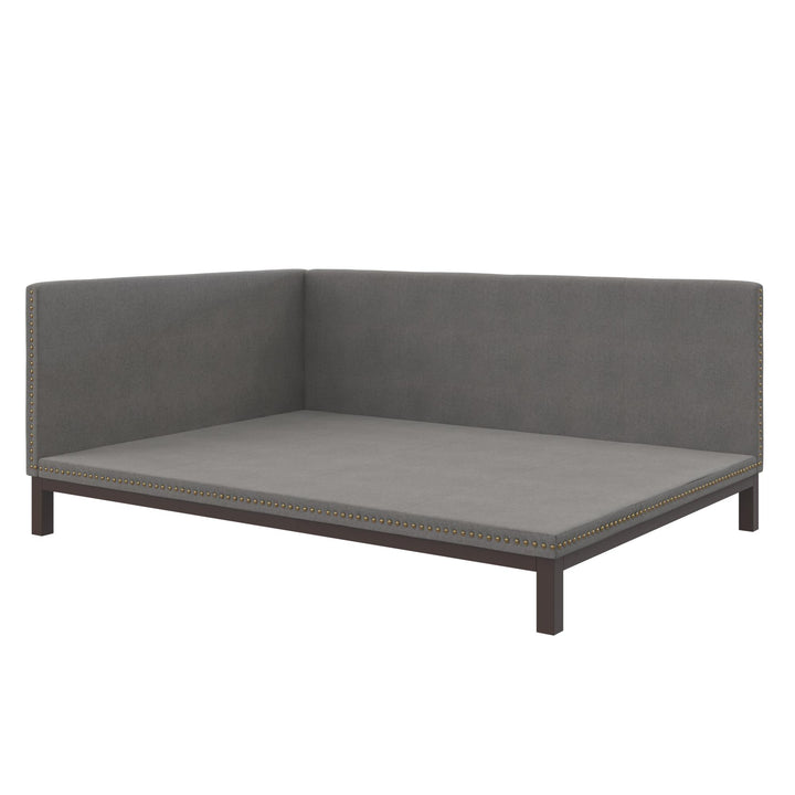 Mid Century Upholstered Modern Daybed with Horizontal Tufted Headboard - Gray - Queen