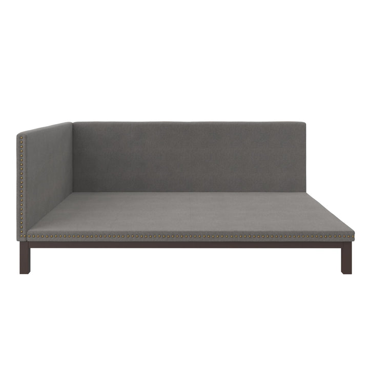 Mid Century Upholstered Modern Daybed with Horizontal Tufted Headboard - Gray - Queen