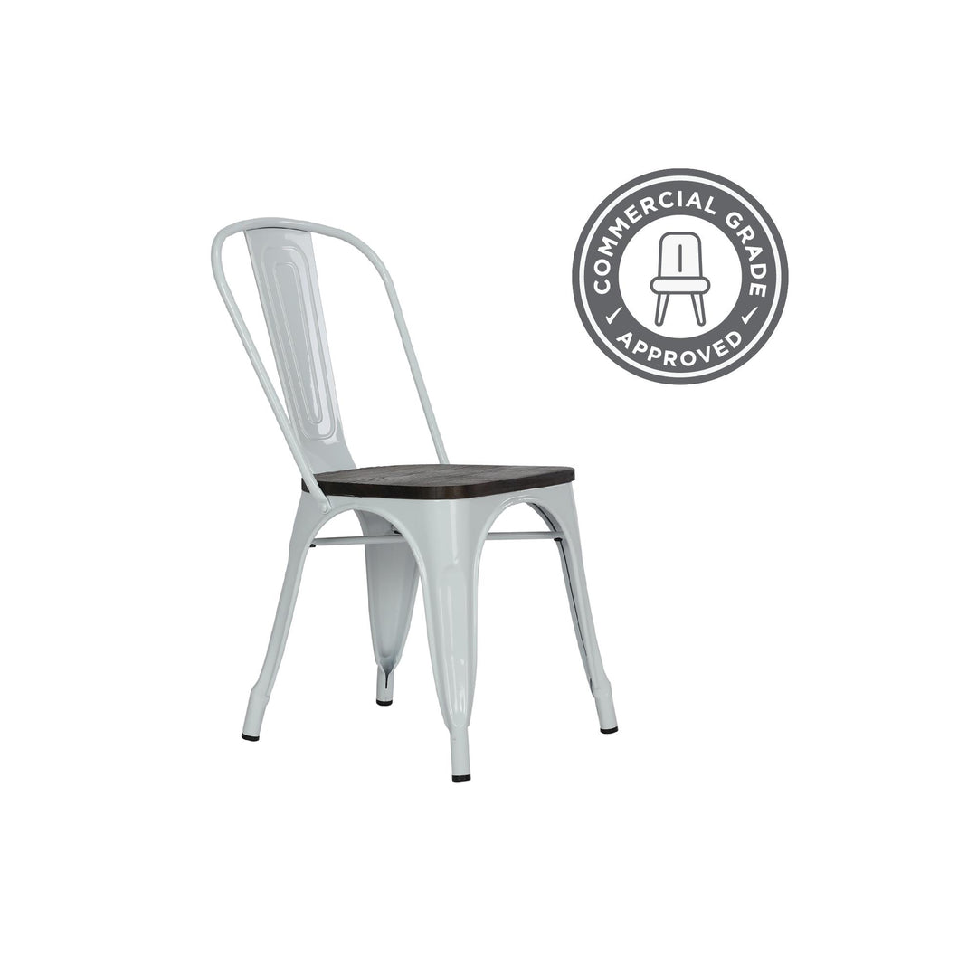 Fusion Metal Dining Chair with Wood Seat, Set of 2  -  White