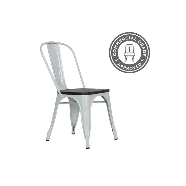 Fusion Metal Dining Chair with Wood Seat, Set of 2  -  White