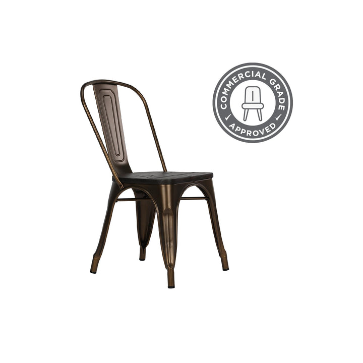 Metal Dining Chair with Wood Seat Set -  Bronze
