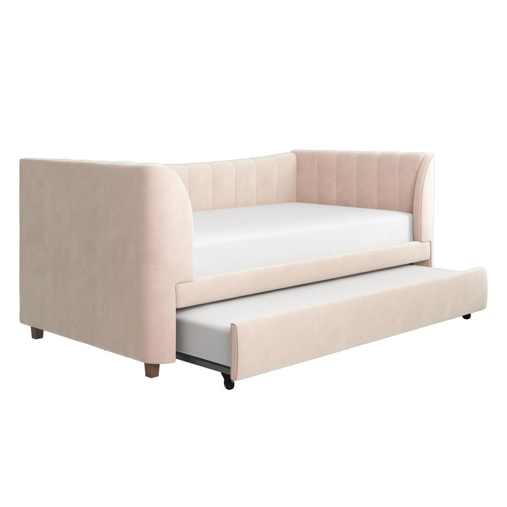Valentina Upholstered Daybed with Trundle and Vertical Stitching - Pink - Twin