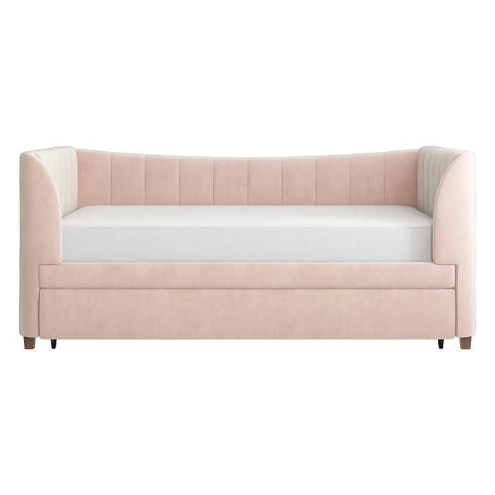Valentina Upholstered Daybed with Trundle and Vertical Stitching - Pink - Twin