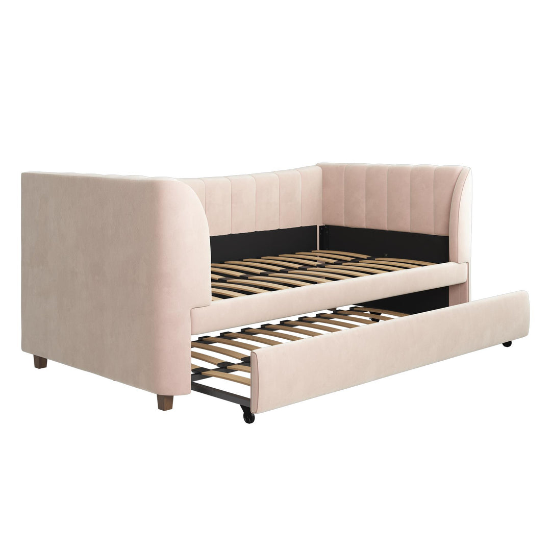 Valentina Upholstered Daybed with Trundle and Vertical Stitching - Pink - Twin