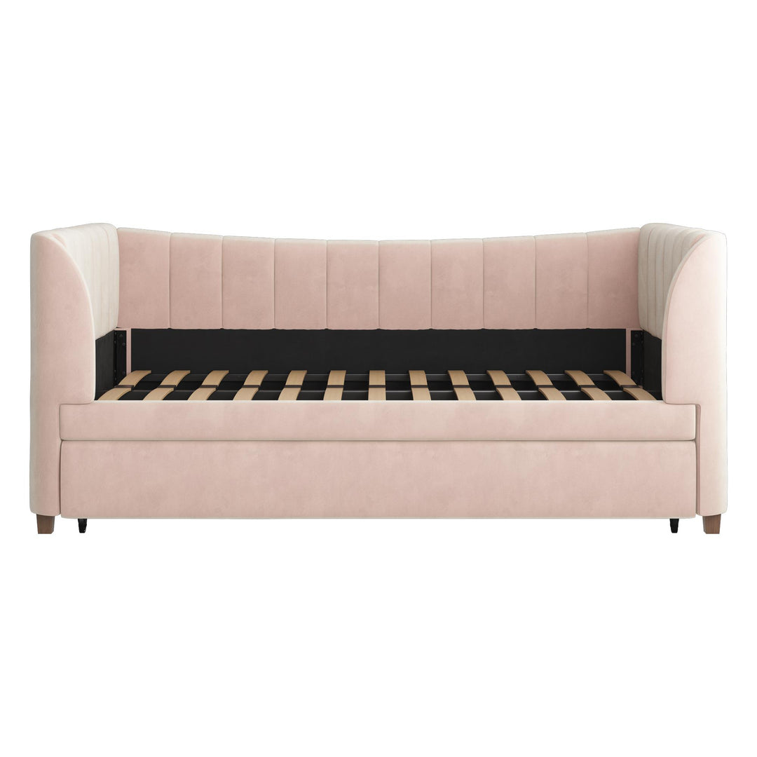 Valentina Upholstered Daybed with Trundle and Vertical Stitching - Pink - Twin