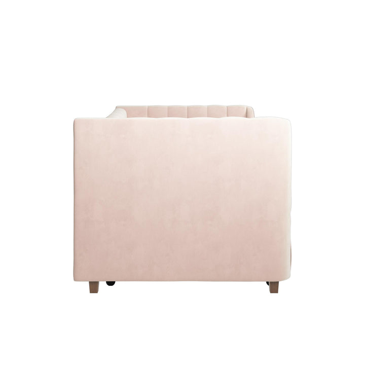 Valentina Upholstered Daybed with Trundle and Vertical Stitching - Pink - Twin