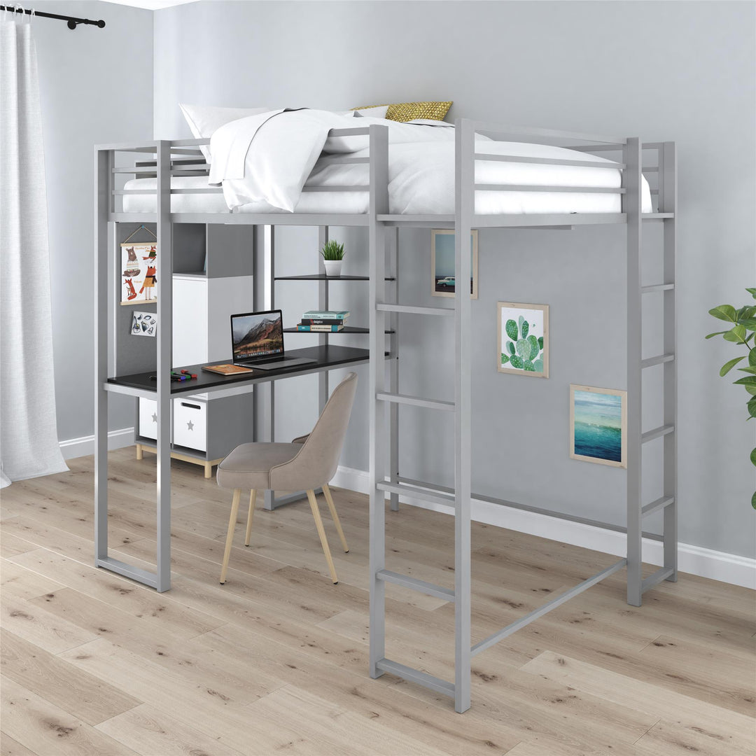 Abode Metal Loft Bed with Built in Desk and Storage Space - Silver - Full