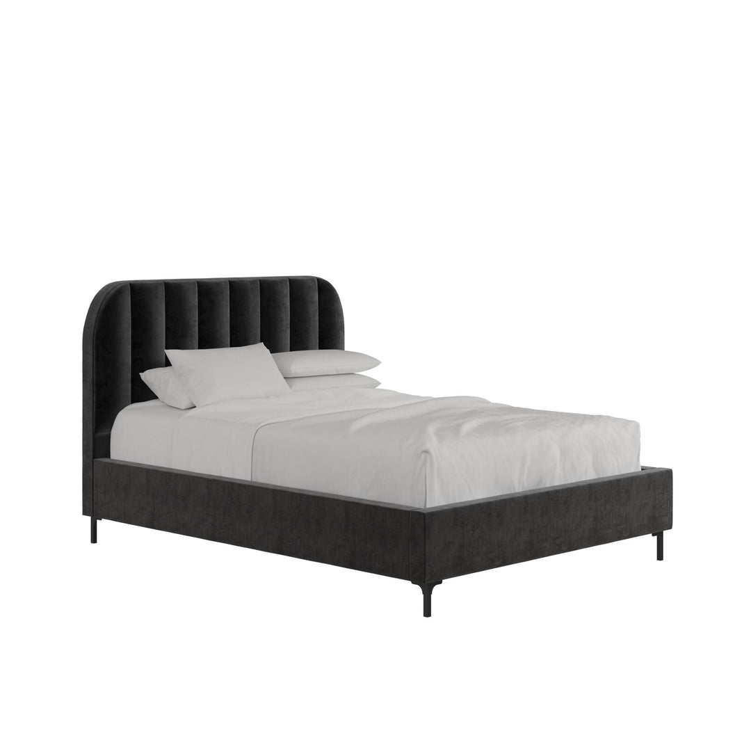 Callie Velvet Upholstered Bed with Wood Frame and Slats - Black - Full