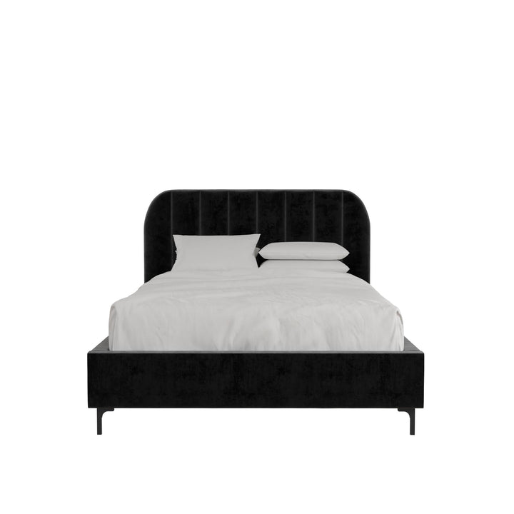 Callie Velvet Upholstered Bed with Wood Frame and Slats - Black - Full