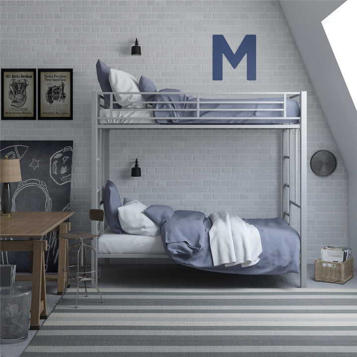 Jillette Twin over Twin Metal Bunk Bed - Silver - Twin-Over-Twin