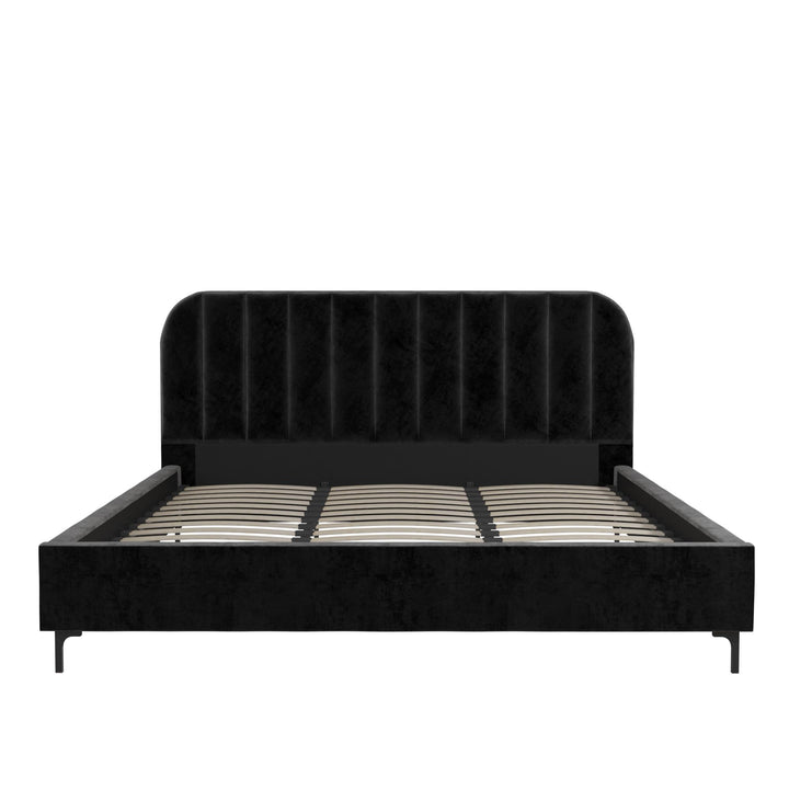 Callie Velvet Upholstered Bed with Wood Frame and Slats - Black - King